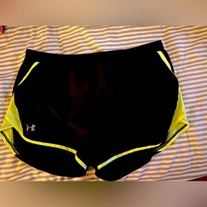 XL black and neon yellow under armour shorts